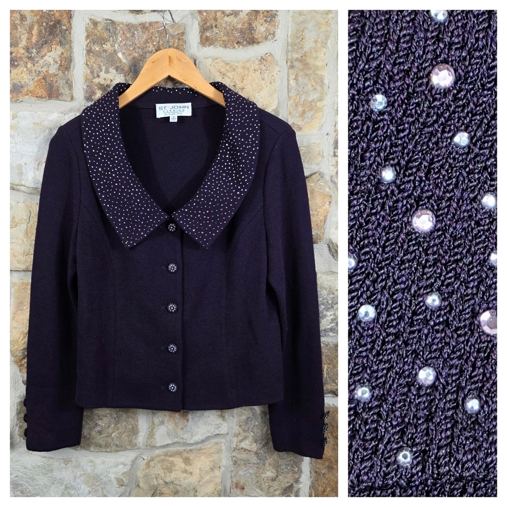 St John Santana Knit Rhinestone Embellished Jacket Blazer
